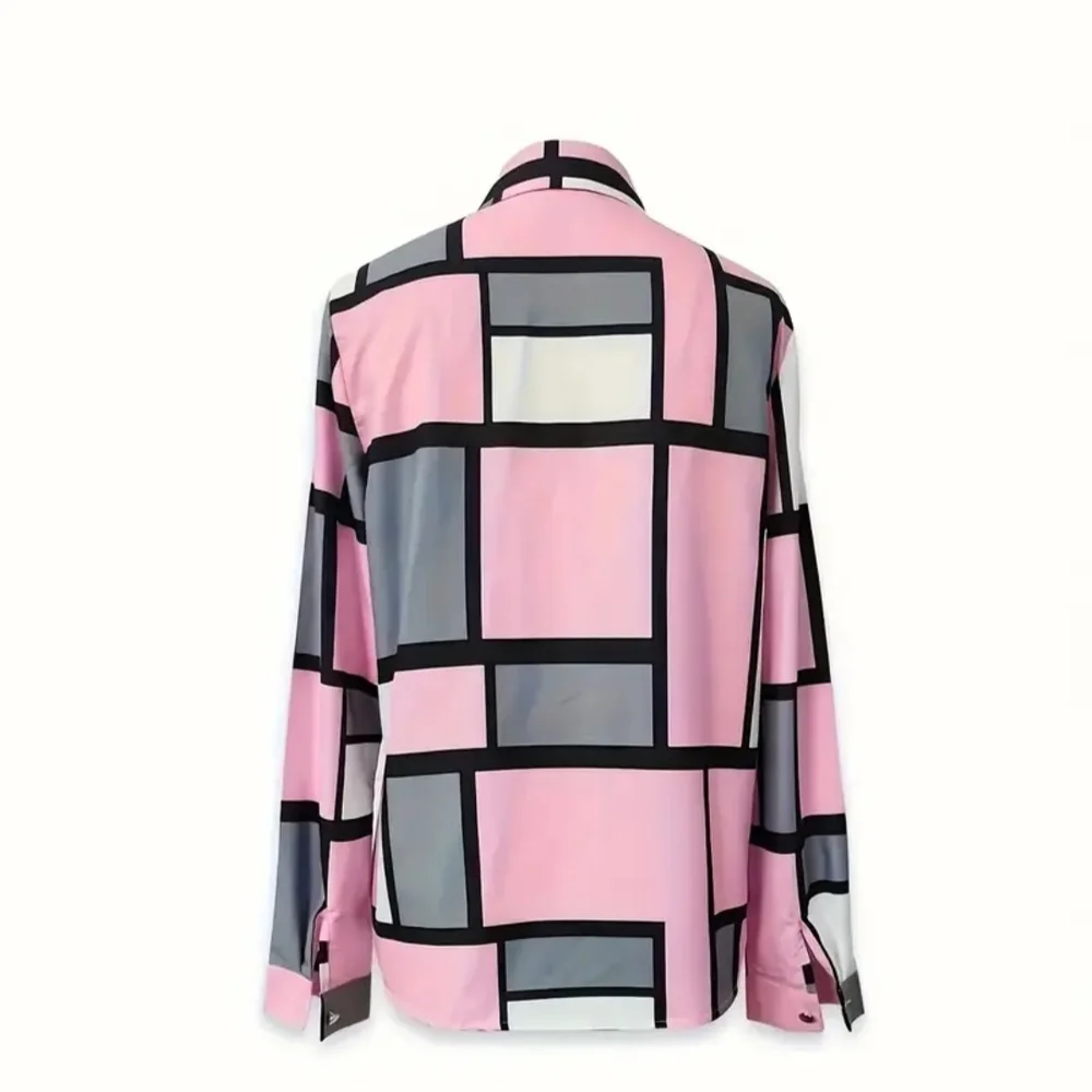 Geometric Pink and Gray Button Down Shirt - Picture 2 of 7